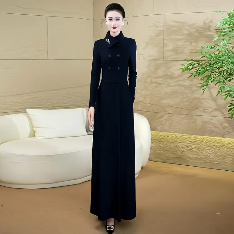 藏蓝色2025年秋冬加厚新款时尚气质显瘦轻奢高级感穿搭女连衣裙83