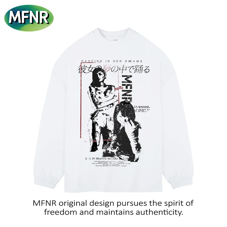 潮牌美式复古人像印花长袖t恤男女秋季重磅纯棉宽松圆领痞帅上衣