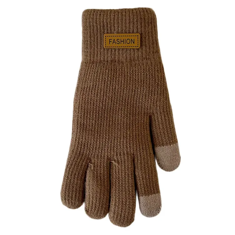 秋冬季防寒加厚新款美拉德韩版针织保暖手套女士毛线时尚触屏五指
