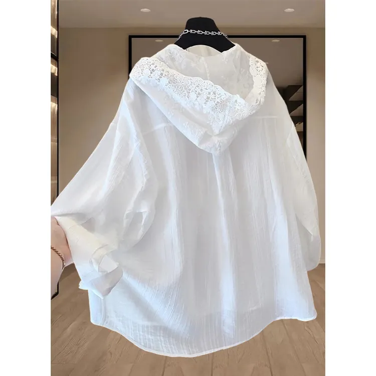 独特超好看法式蕾丝连帽衬衫外套女2025新款宽松轻薄防晒服外套潮