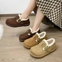 GK勃肯鞋25冬季加绒加厚豆豆鞋软底防滑女毛毛鞋乐福鞋雪地靴