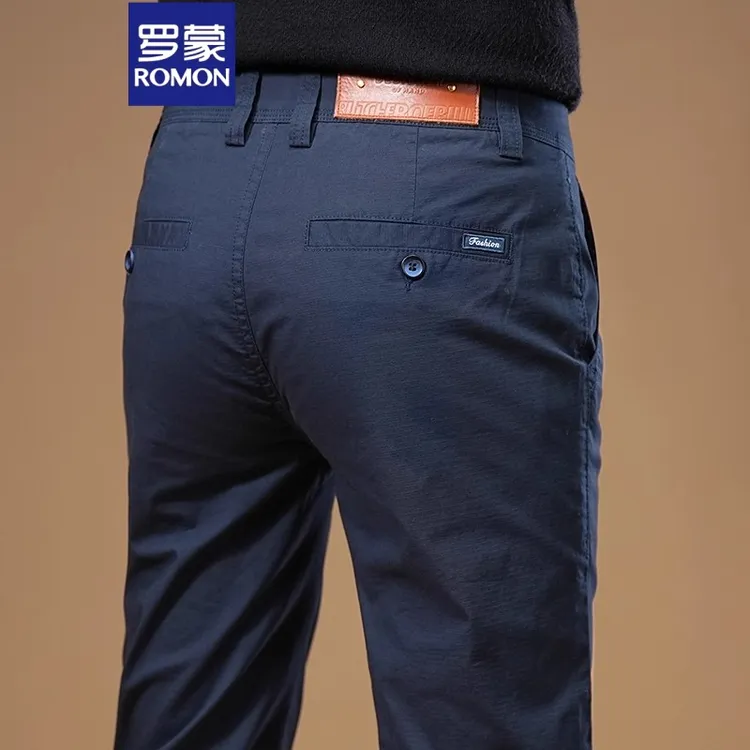 罗蒙高端抗皱休闲男裤2025秋季新款修身韩版直筒微弹百搭免烫商务