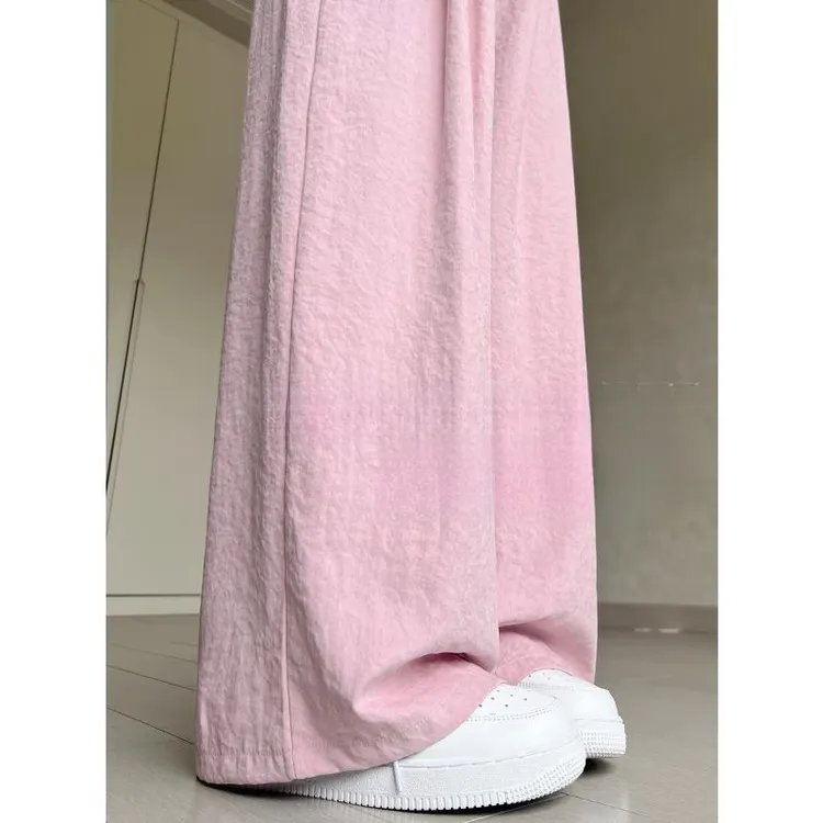 肌理感冰丝奶芙裤子女夏季薄款新款小个子休闲慵懒拖地阔腿裤