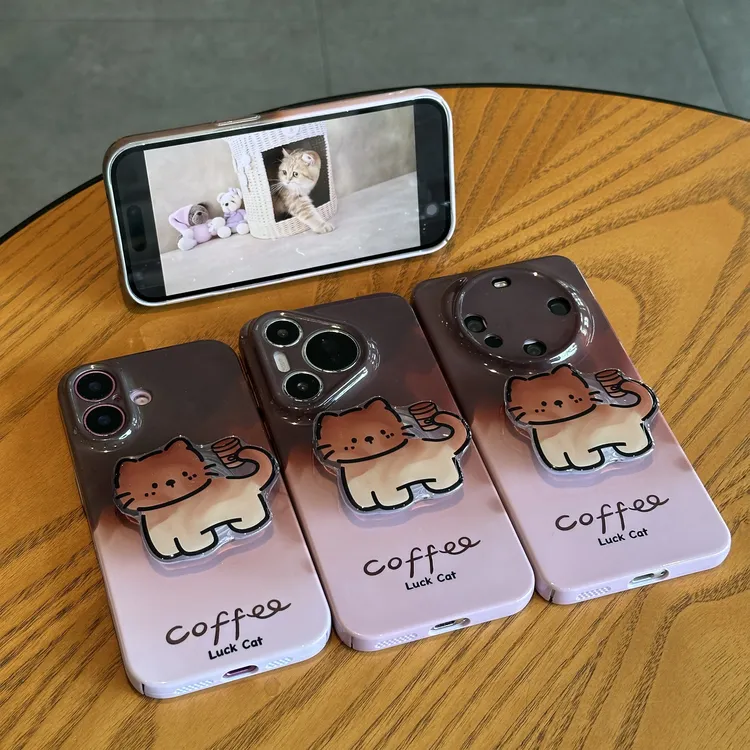 欧克里里咖啡猫咪支架适用苹果17/16菲林手机壳华为oppo小米vivo
