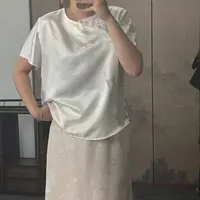 100桑蚕丝！白色斜襟正绢短袖