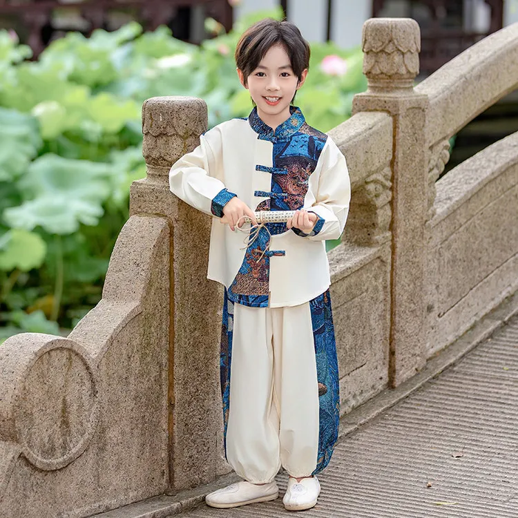 儿童唐装男童中国风汉服秋季新中式改良古装男宝宝古风表演服套装