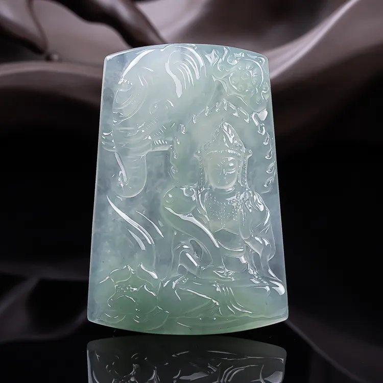 天然缅甸翡翠A货冰晴普贤菩萨 尺寸58.6-39.9-5.8mm