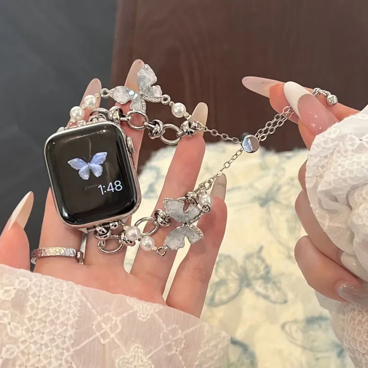清冷感蝴蝶珍珠链条适用于Apple watch全系列