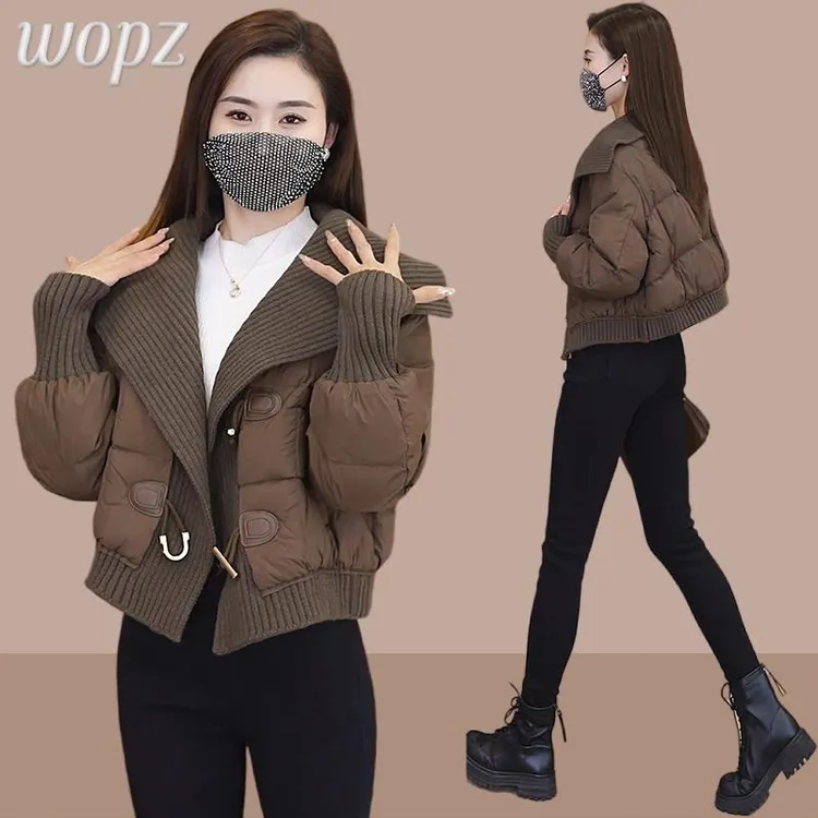 2025冬季新款时尚针织拼接加厚保暖棉服小个子棉印花保暖双穿棉服