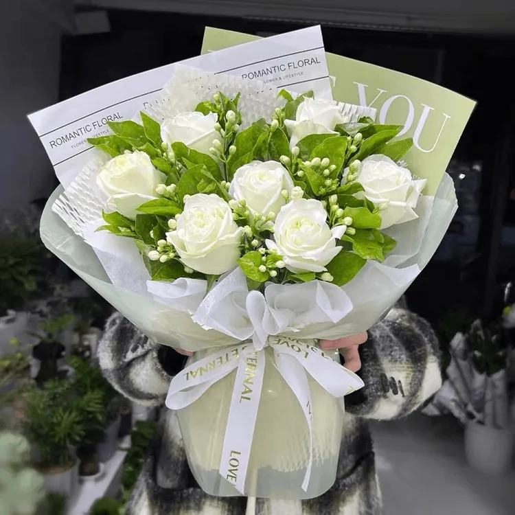 白玫瑰茉莉花束领证鲜花同城花店全国手捧花七色配送