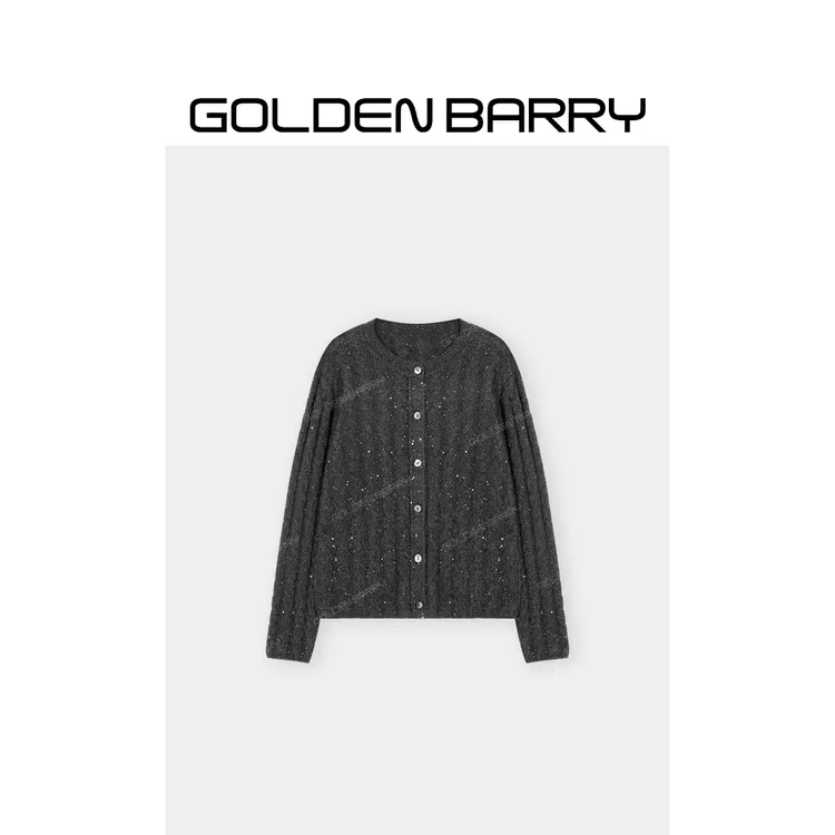 |243150圆领绞花珠片开衫