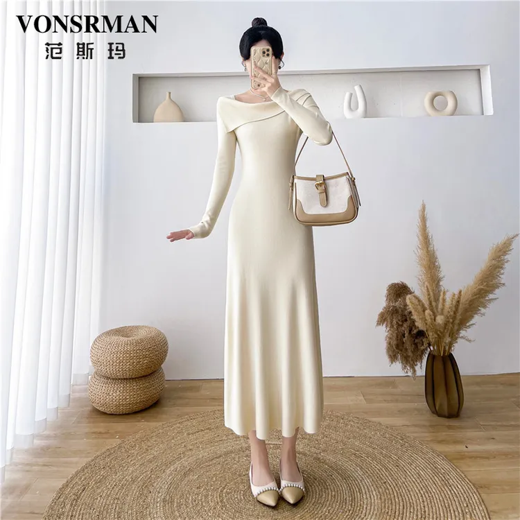 VONSRMAN气质针织连衣裙女2025新款秋冬时尚小个子修身内搭打底裙