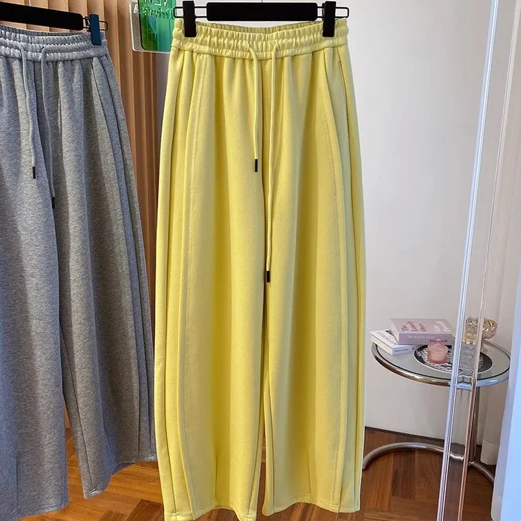 特大码300斤情侣秋冬2025新款高街松紧腰宽松直筒裤男女阔腿卫裤2