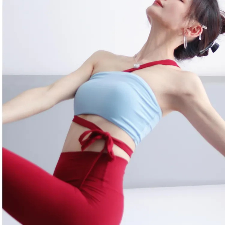 新款欧美时尚撞色运动瑜伽服运动健身瑜伽套装带可拆卸胸垫