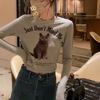 徐秋阳 猫咪印花 甜美小动物印花磨毛长袖T恤5031-2