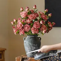 【七呀】法式油画焦边仿真玫瑰花假花复古插花客厅餐桌摆件装饰