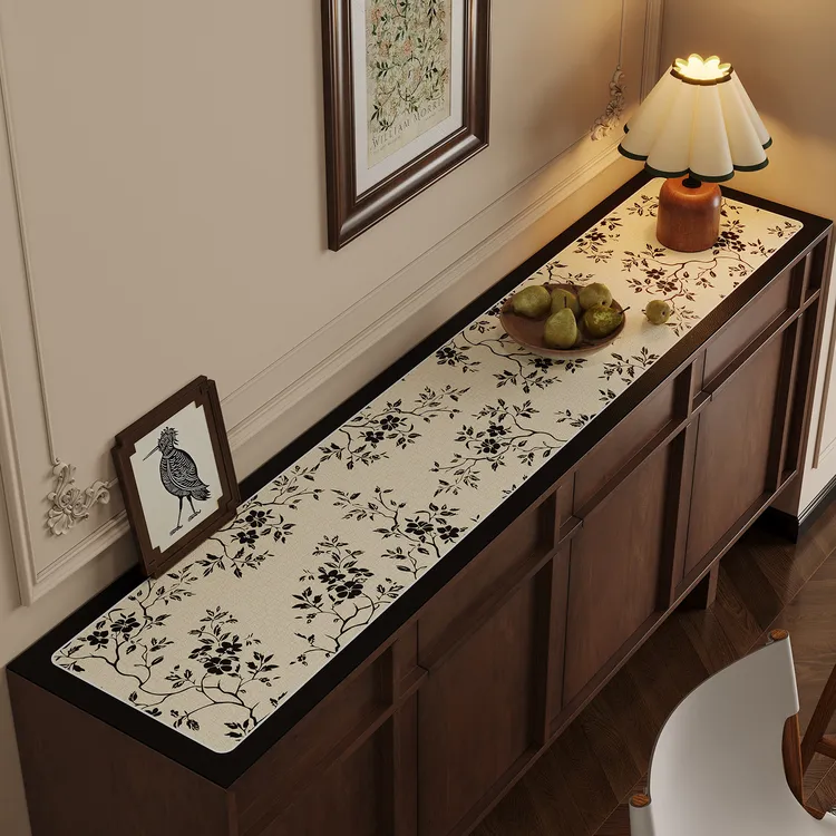 中古风氛围感皮革电视柜鞋柜桌垫防水防油长条边柜垫桌面保护盖布