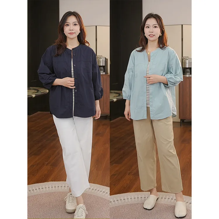 【猫猫】格调人生 欧若风极简休闲100新疆棉早秋七分袖衬衫MC5693