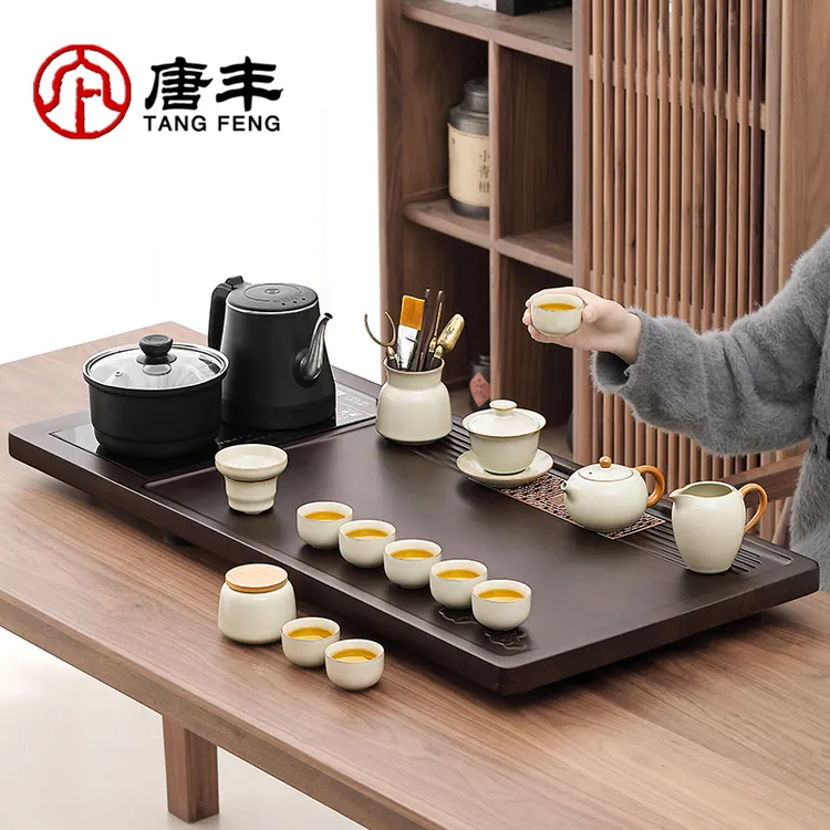 唐丰汝窑茶具茶台一整套家用办公高档全自动烧水一体茶盘泡茶专用
