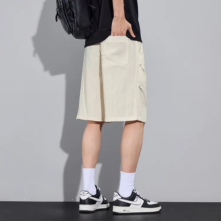亚麻短裤裤子男生夏季薄款外穿直筒运动五分裤潮牌凉感休闲中裤