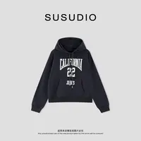  SUSUDIO 100棉 秋季简约休闲字母印花宽松显瘦连帽卫衣 60036