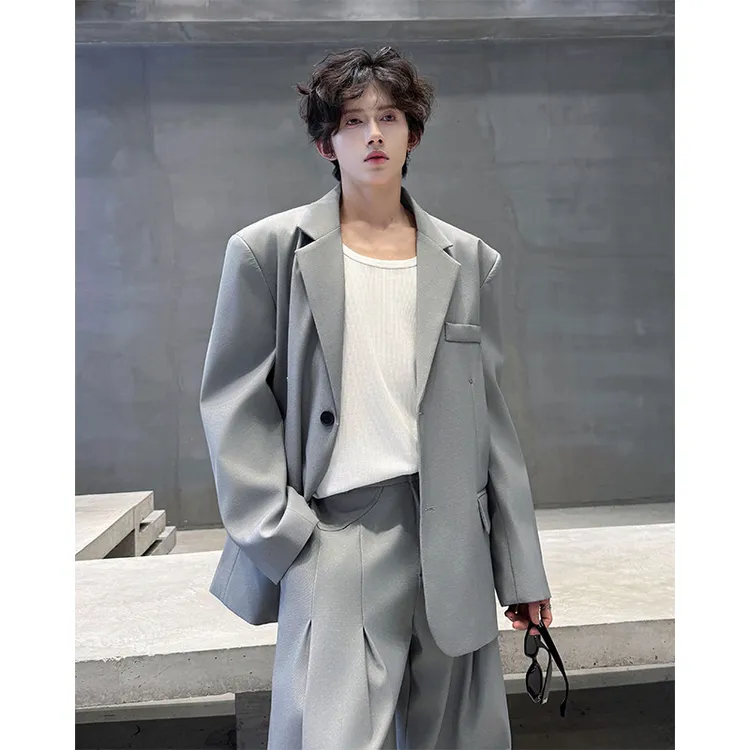浅灰色男生dk西服套装春秋韩系高级感西装外套垂感休闲西裤一整套