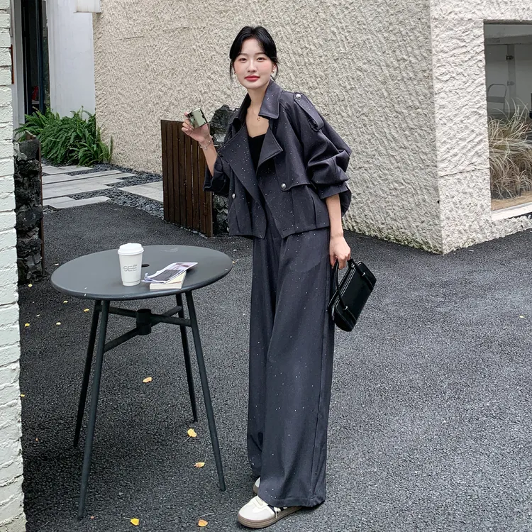 气质高级感俏皮减龄套装女秋季新款设计感亮片外套阔腿裤两件套