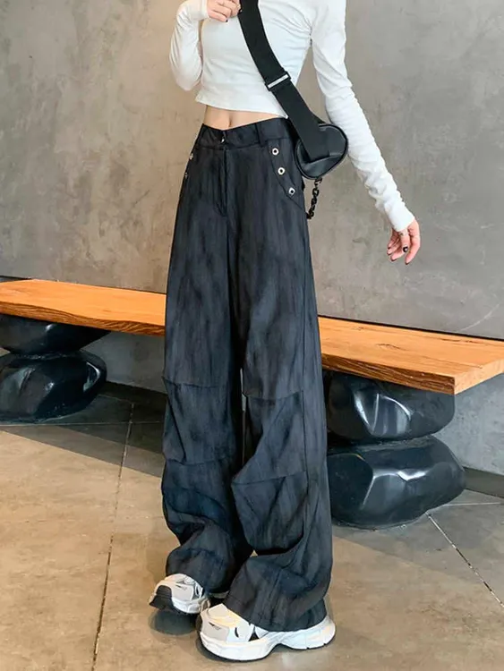 工装裤女款爆款2025新款宽松休闲裤蓝色高腰阔腿裤百搭高腰春秋款