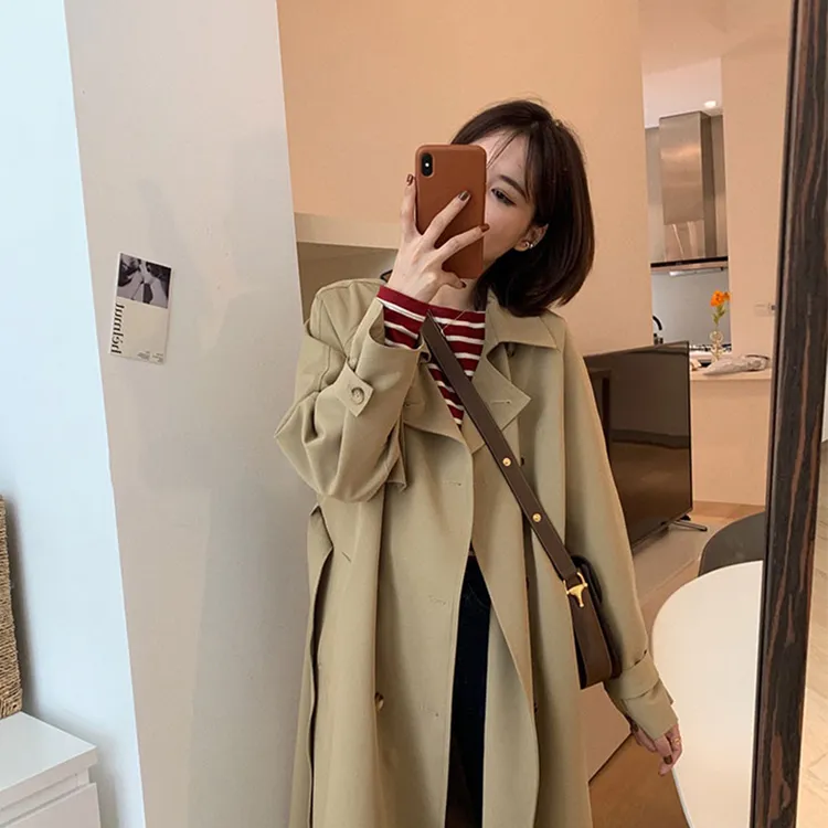 气质风衣小个子中长款韩系休闲百搭卡其色高级感春秋外套女F45