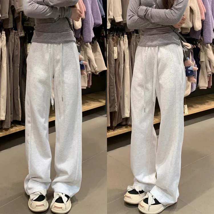 白灰色美式运动裤女夏2025新款春秋季休闲显瘦lulu卫裤宽松阔腿裤