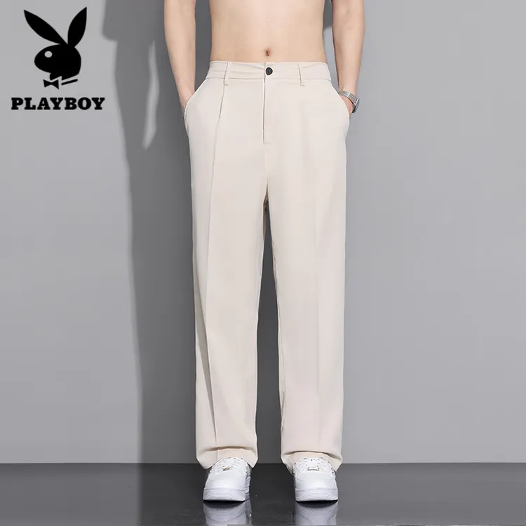 PLAYBOY花花公子冰丝西裤男士夏季阔腿直筒宽松休闲长裤西装裤子