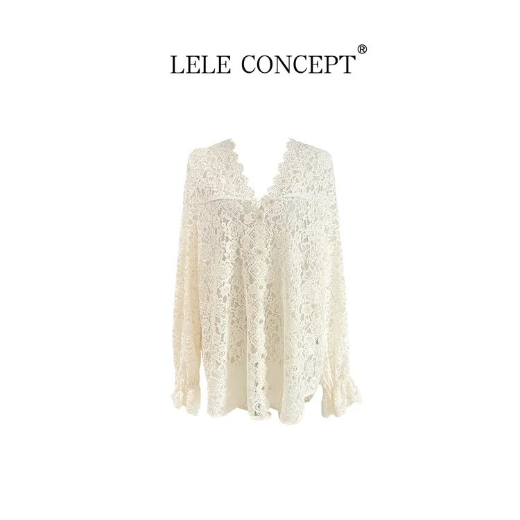 LELE CONCEPT丨时尚简约新款蕾丝长袖衫FS25D0249W