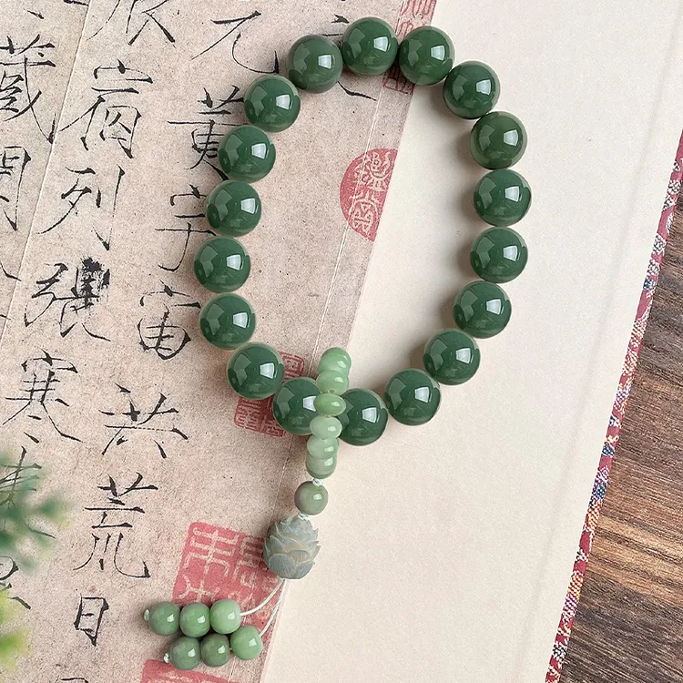 原生态天然阴皮料绿色大青提大绿单圈手串手持菩提根圆珠大尺寸