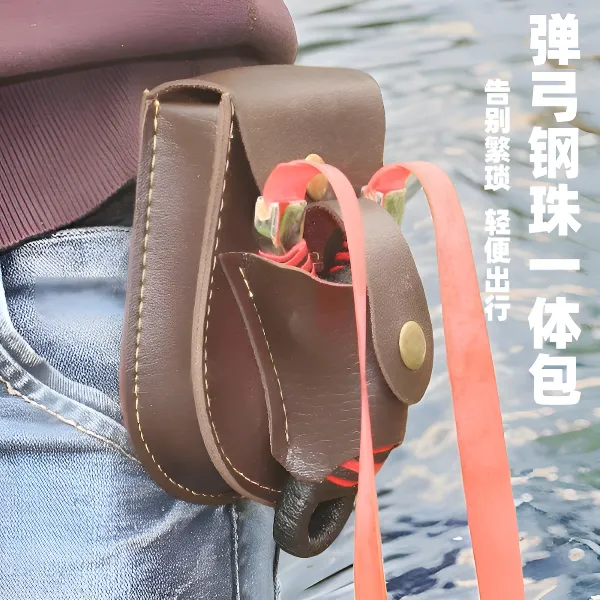 多功能弹弓钢珠一体收纳包户外射击竞技时尚弹珠包弹弓包皮质腰包