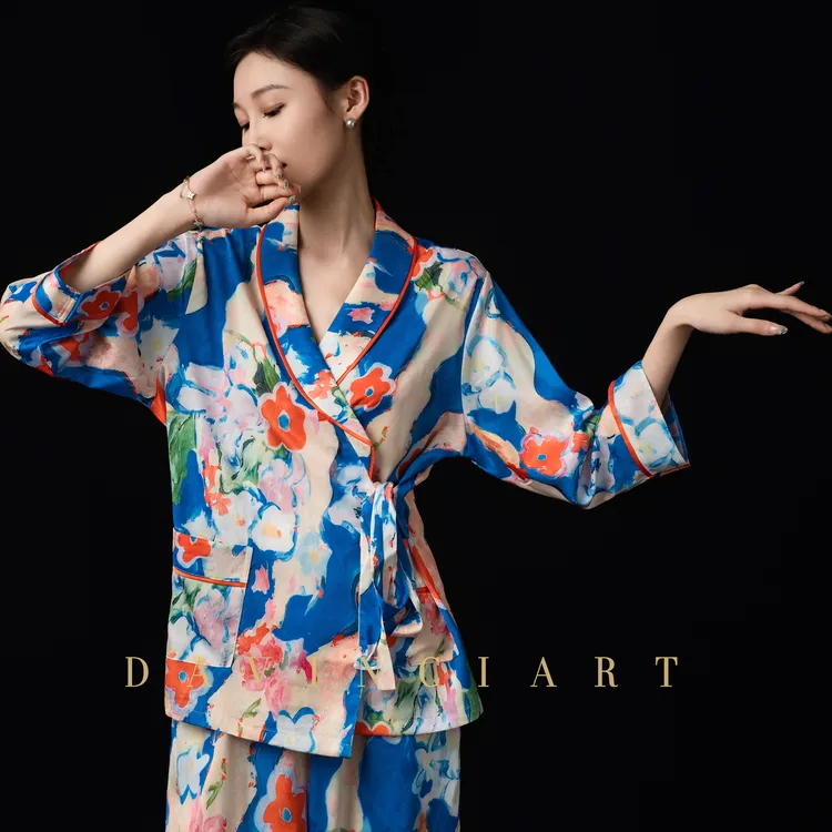 达芬奇密码2025秋欧若风气质女士女款长款家居服油画印花可外穿