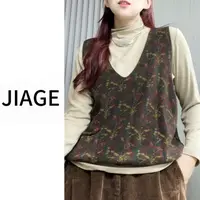 JIAGE-8016新款V领秋季薄款厚款春季马夹套头外穿女士复古