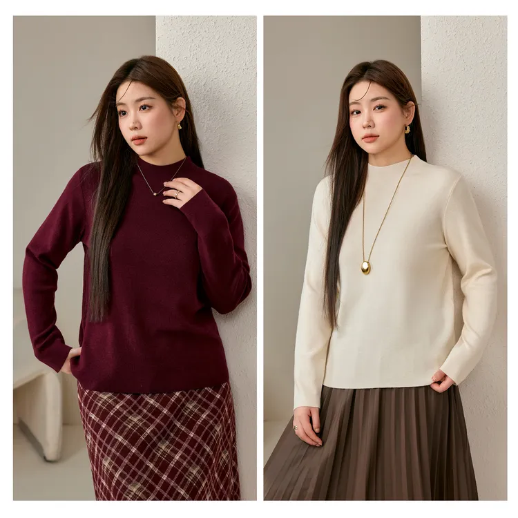 【简约半高领毛衣】纤莉秀E大码女装气质百搭高档显瘦毛衣QJ3629商品图