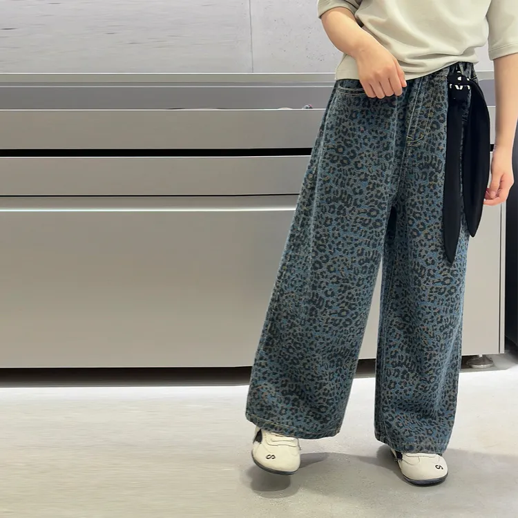 现货「UNO AUTUNNO」【美拉豹纹】水洗牛仔女中大童牛仔裤GQ1606