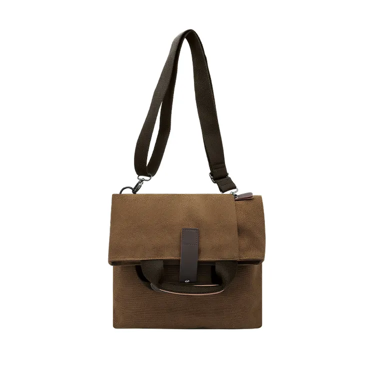 日系水洗男士斜挎包拉链搭扣邮差包欧美复古复古通勤休闲运动