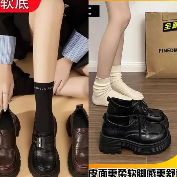 【高端定制】2025春季系带魔术粘贴时尚百搭复古厚底小众乐福鞋女