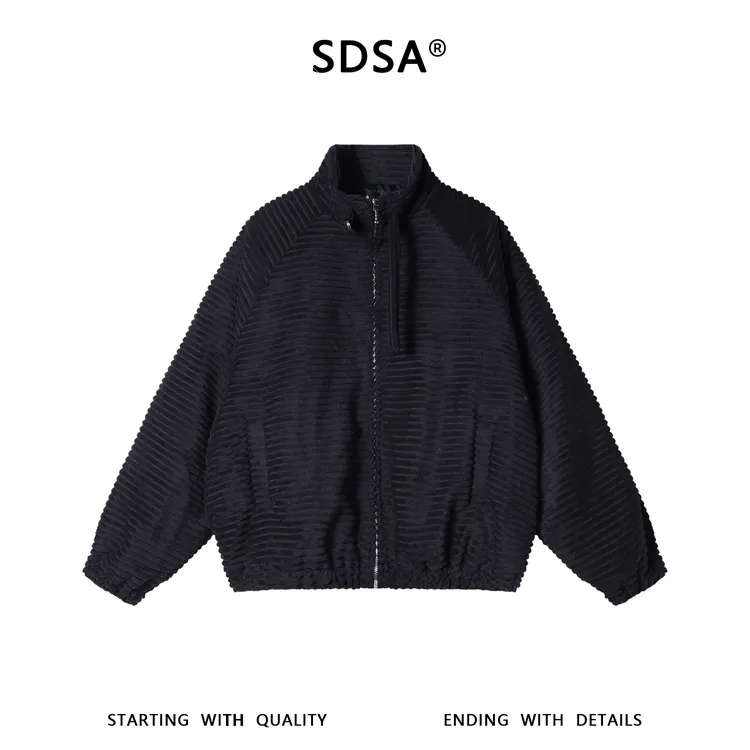 SDSA男士秋冬新款痞帅男装韩版简约条纹梭织外套夹克立领百搭宽松