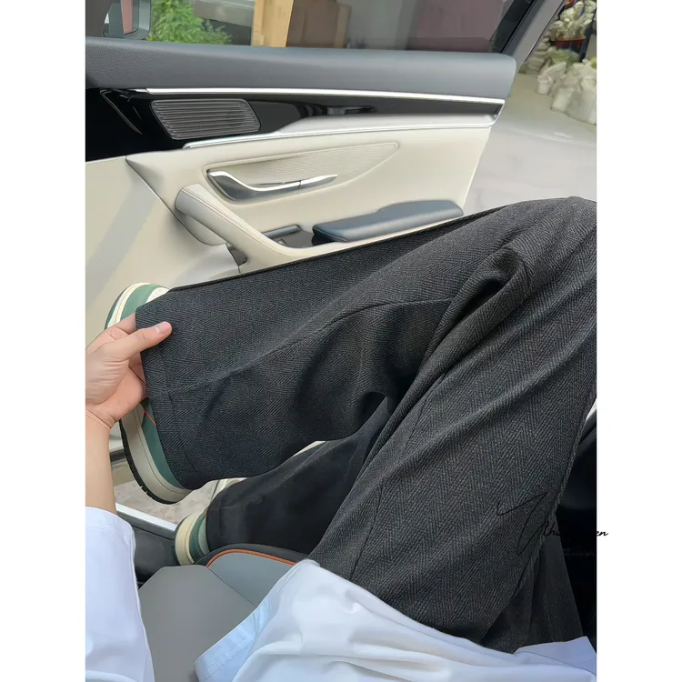 V37美式人字纹慵懒风休闲裤男女秋冬垂感宽松阔腿复古高街卫裤