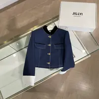 jillyi【牛仔计划】经典牛仔时尚白色拼接袖口单排金色扣百搭外套