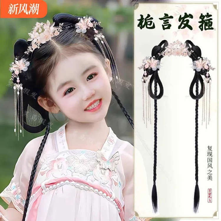 女童汉服假发古风头饰一体儿童假发包古装日常发髻造型盘发垫发饰