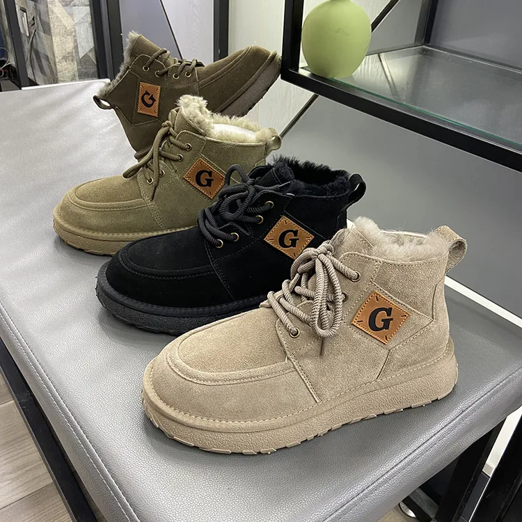 冬季2025大G韩版Ins高帮马丁靴真皮羊毛加绒加厚保暖棉鞋男雪地靴