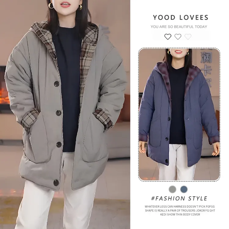 2025秋冬新款气质休闲百搭保暖棉服设计感双面穿加厚连帽棉衣外套