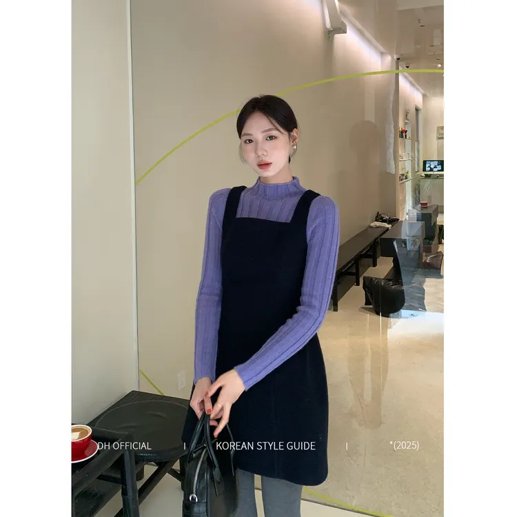 DH大花【奥法庄园 Manor】秋冬气质高级打褶羊毛显瘦收腰方领连衣裙