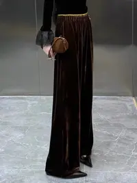WANTHAT/凡黛卡松紧腰简约百搭宽松休闲腰头拼色阔腿裤女88051