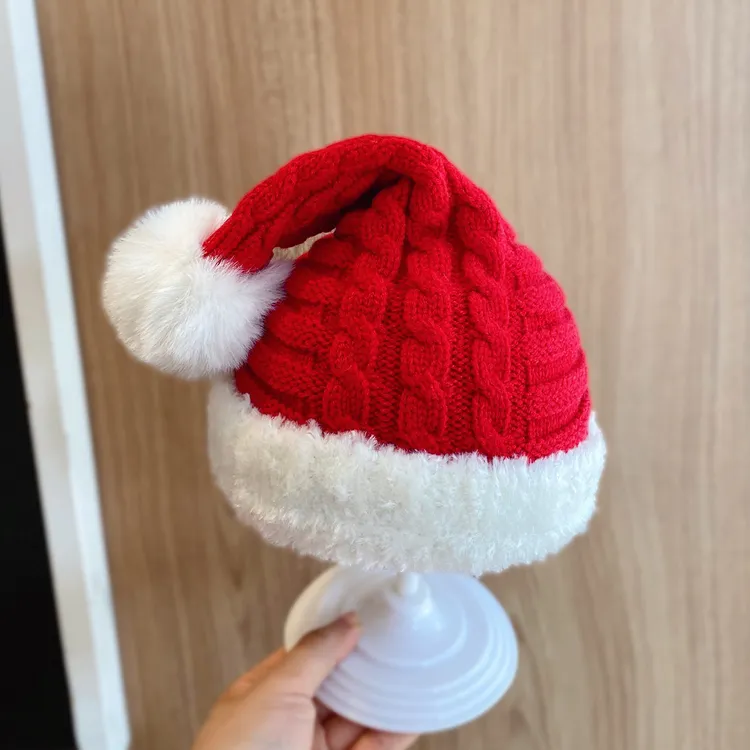 【小布丁】圣诞帽子儿童红色新年毛线帽冬季婴儿保暖针织护耳帽可爱
