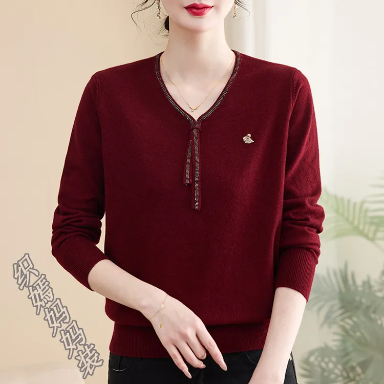 中年妈妈春秋装高贵针织小衫2025新款时尚洋气中老年女装打底上衣